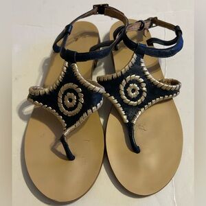 Jack Rogers Maci Blue Leather Whipstitch Buckle Strap Sandals